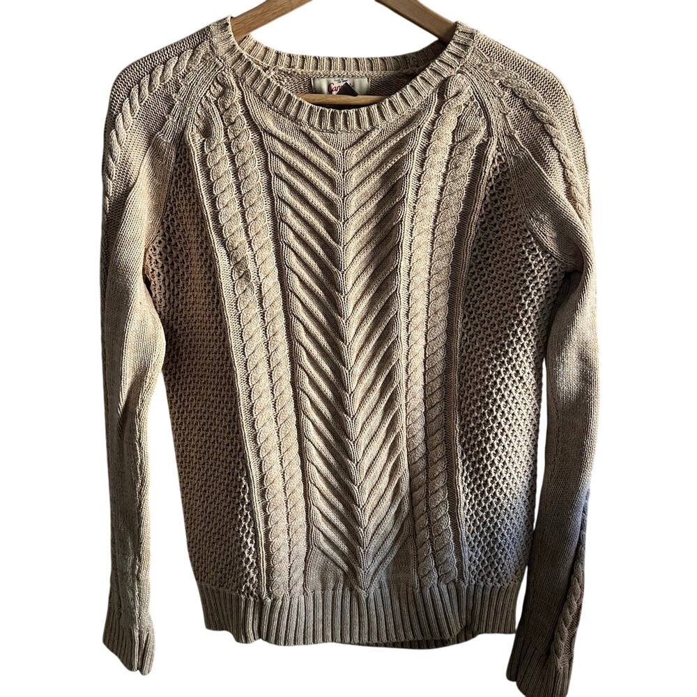 Lands End cable knit tan sweater size med